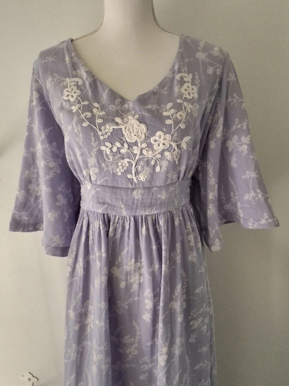 April Cornell Dress size XL Purple White Floral Embroidery NWT Boho Garden Party